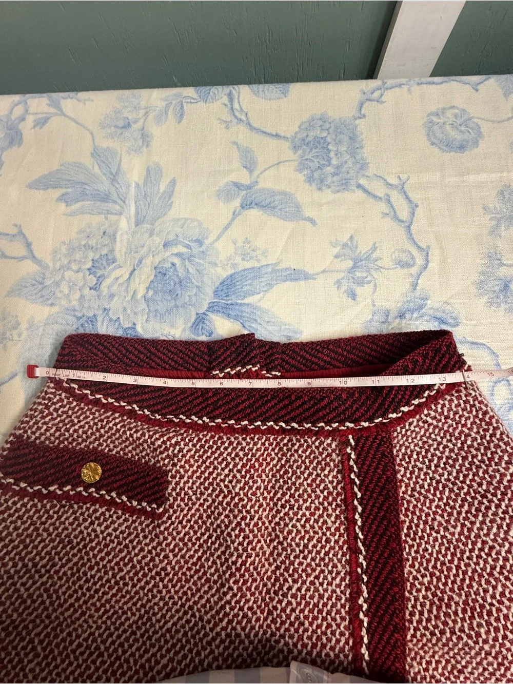 CHANEL Burgundy and Cream Tweed Pencil Skirt